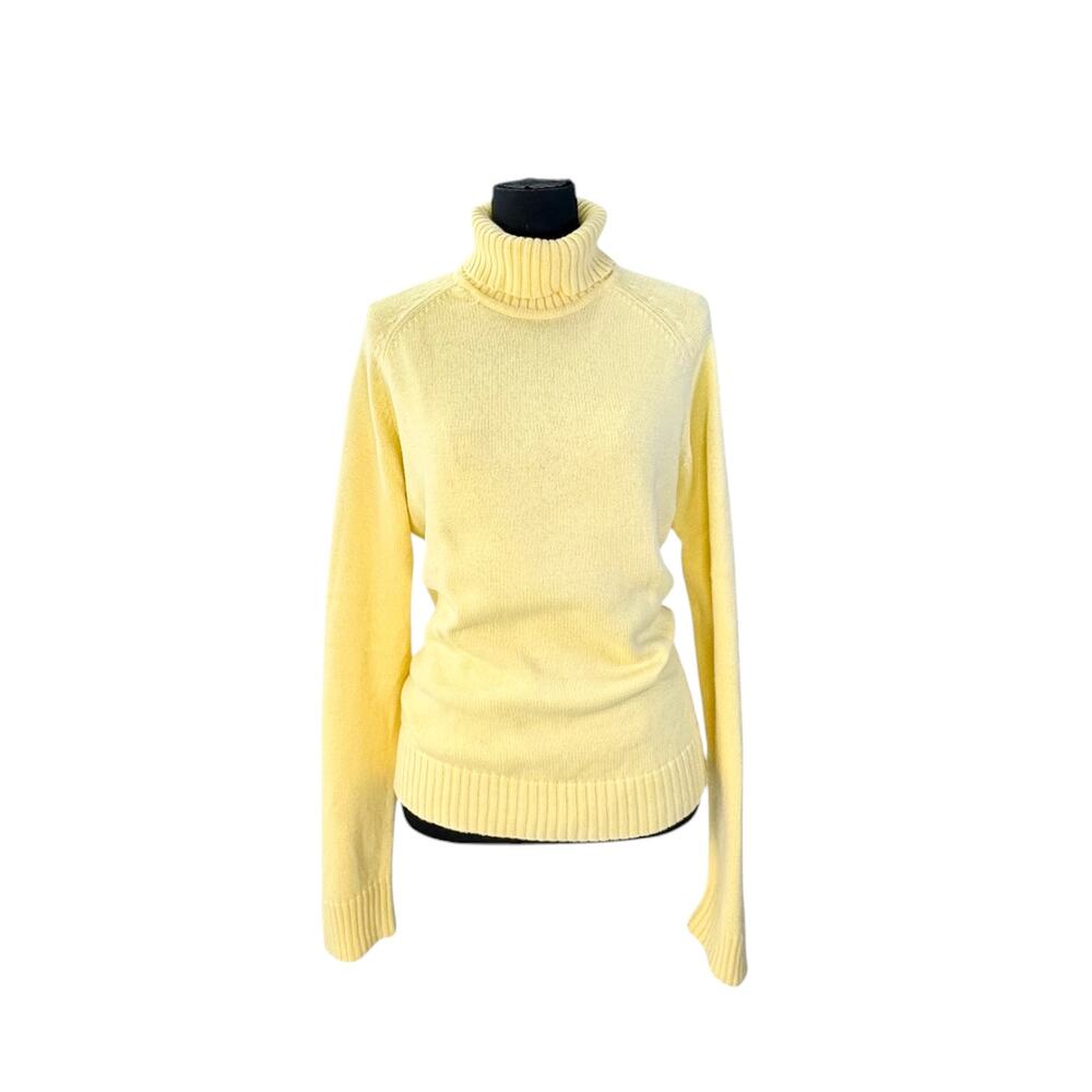Jeanne Pierre Yellow 100% Cotton Ribbed Turtleneck Sweater Women's XL